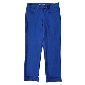 Betabrand Blue Crop Lite Yoga Dress Pant Rolled Cuffs Pockets Stretch